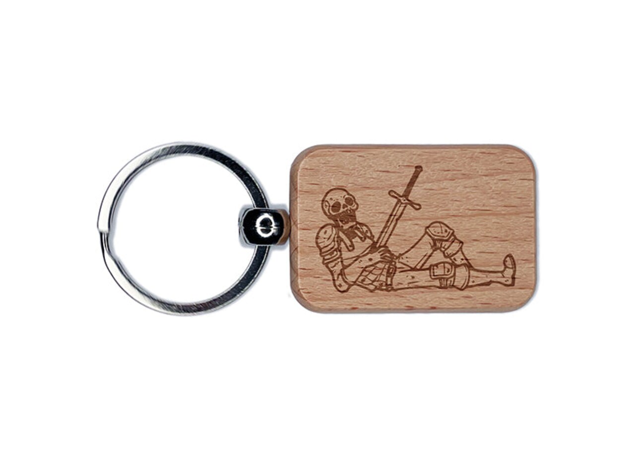 Dead Skeleton Warrior with Sword Engraved Wood Rectangle Keychain Tag Charm